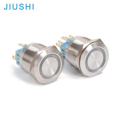 China A25-11DT stainless steel flat head self-locking with metal light push button switch 25mm 1NO 1NC 6pins CHINA for sale