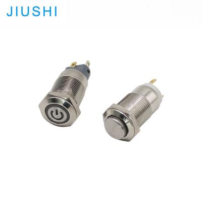 China Plating S12-10T 12mm mounting hole 2pins metal push button stainless/brass momentary switces 1NO IP67 CHINA for sale