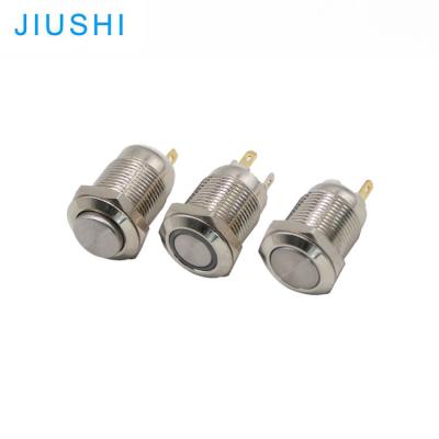 China Waterproof plating push button switch S12-10 12mm mini high main momentary push button stainless/brass metal 1NO 2pins IP67 CHINA for sale