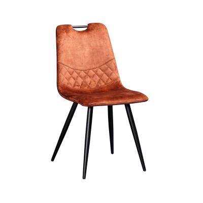 China Orange Velvet Steel Leg Dining Chair Orange Velvet Tulip Velvet Steel Leg Accent Cafe Chair European Restaurant Design Dining Chair Furniture Dining Chair for sale