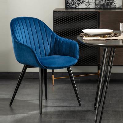 China Home Furniture Blue Velvet Accent Chair Modern High Quality Design Modern Velvet Accent Chair With Gold Metal Legs Convertible Dining Chair for sale