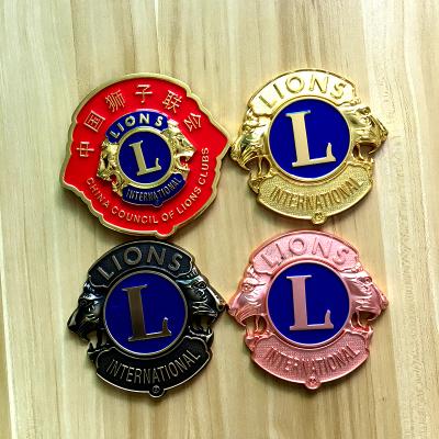 China Custom Chrome Metal Enamel Car Bumper Emblem Logo Europe Car 3d Badges For Lion Club for sale