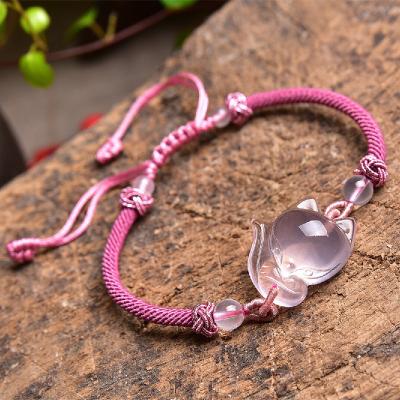 China Cute natural pink crystal bracelet, pink and beautiful fox, hand-woven, can bring beautiful love, a gift for women for sale