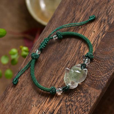 China Cute natural green ghost fox bracelet, cute shape, handwoven, with energy that brings wealth and health, healing jewelry for sale