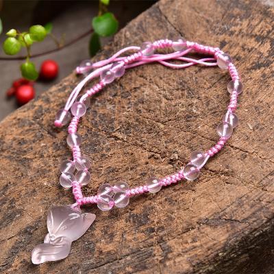 China Cute Natural Pink Fox Anklet Chain Love Crystal Stone Promote Love To Bring Crystal Love With Cute Healing Energy Shape for sale