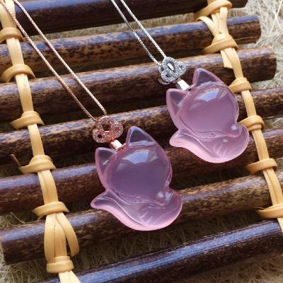 China FASHIONABLE Translucent 925 Crystal Little Fox Pendant Mozambique Silver Natural Pink Crystal, Gifts Keep Money Promote Love Luck for sale