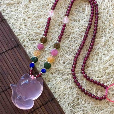 China FASHIONABLE fox natural pink crystal pendant, cute shape, has the energy to promote love, prevent third parties, high quality gems for sale