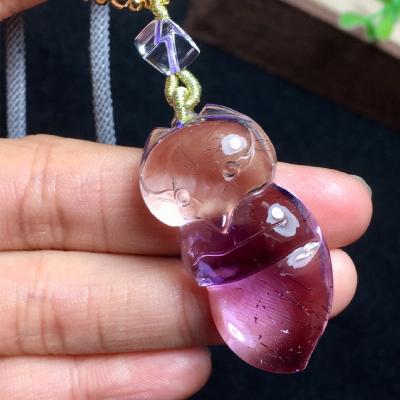 China Cute natural amethyst nine-tailed fox pendant can bring wealth, help career development and promote the development of love for sale