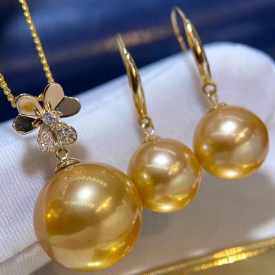 China Romantic 18k Gold Inlaid Natural Rich Gold Edison Pearl Dangle Ear Set Free Silver Plated S925 18k Gold Chain Wholesale for sale