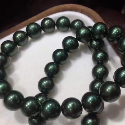 China CLASSIC Natural Freshwater Malachite Pearl Necklace Green Black Green Slightly Flawed Round Gift Box Shiny Skinless Brooch for sale