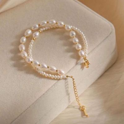 China Romantic baroque natural freshwater pearl multilayer bracelet, fancy simplicity, retro temperament, translucent leather for sale