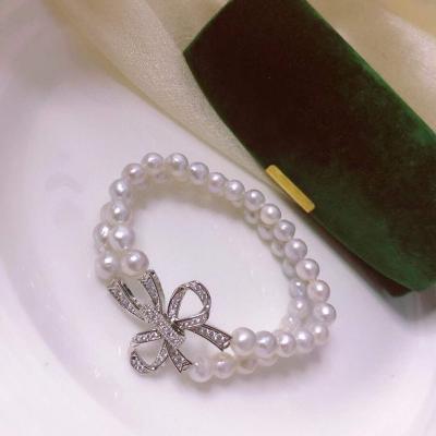 China BOHEMIA akoya akoya pearl bow bracelet double row natural freshwater baroque design customizable temperament for sale