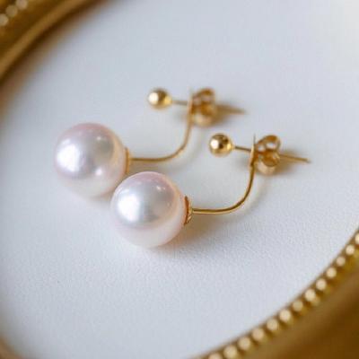 China Romantic 18k gold inlaid natural akoya sea powder pearl and Princess Diablo earring, translucent and moisturizing wholesale for sale