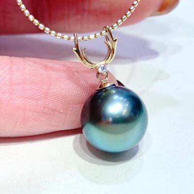 China FASHIONABLE 18k Gold Inlaid Tahitian Natural Natural Seawater Color Black Pearl Pendant, Pearly and Shiny, Flawless, Gift Box for sale