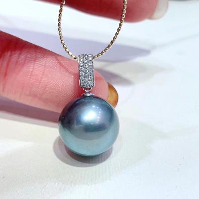 China TRENDY 18k Gold Inlaid Natural Seawater Natural Black Pearl Tahitian Color Gift Box Flawless Pendant Gift For Women for sale