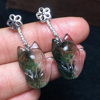 China The 925 cute silver inlaid cute ghost shapes of natural green fox earrings have the energy to bring beautiful love and a prosperous career for sale