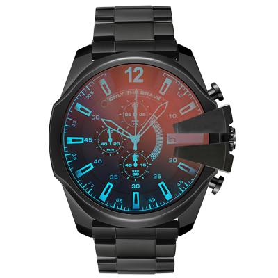 China Cool Black Full Calendar Chronograph Stainless Steel Watches Fashion Waterproof Stainless Steel Band Quartz Men Watch for sale