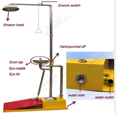 China Normal temperature pure water or Sanitary ABS/stainless water emergency eye seal and standard steel shower station for sale