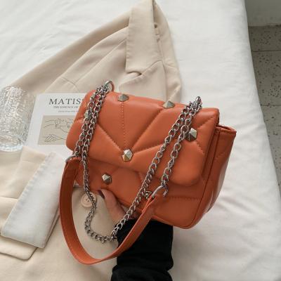 China Messenger Bags For Girls High Quality Design Rivet Body PU Phone Purses Small Multi Cross Chain Shoulder Metal Color for sale