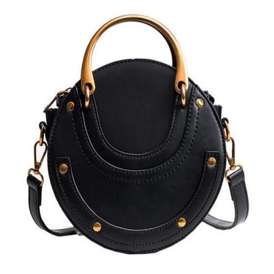 China New Custom Round Eco-friendly Fashion Retro Metal PU Ring Handbag Single Shoulder Mini Leather Women Bag for sale