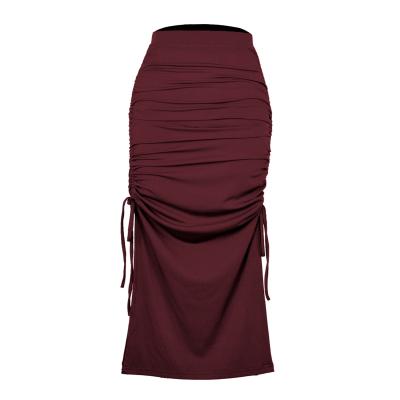 China Women's Breathable Slit Pleated Solid Long Bodycon Maxi Skirt High Waist for sale