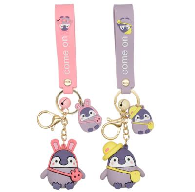 China Plastic Cute Positive Creative Car Key Chain Cartoon Penguin Cool Bag Children Gift Kids Gift Key Chain Pendant Key Ring for sale