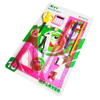 China School Student Small Square Calculator Long Tail Clip Ruler Student Stationery Suction Card Packing Set for sale