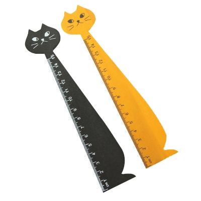 China Cute Shape Solid Wooden Ruler Korean Student Stationery Cartoon Cat Ruler Student Measuring Awards for sale