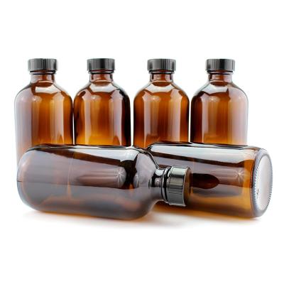 China China Cosmetic Hot Selling 500ml Amber Round Glass Boston Bottle with Stainle for sale