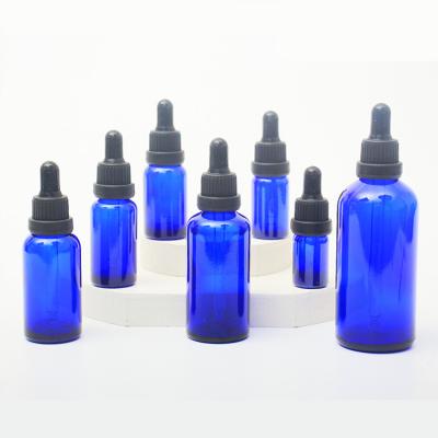 China Hot Sale 20ml Personal Care Cobalt Blue Essential Oil Empty Glass Dropper Bottle With Droppers for sale