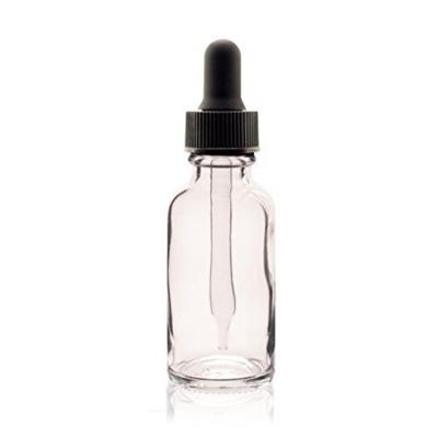 China Personal Care Wholesale 1 Ounce Boston Clear Glass Round White Dropper Bottle for sale