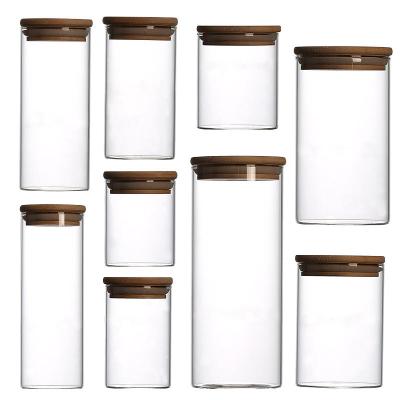 China High Freshness Preservation Borosilicate Glass Storage Jar Bottle With Bamboo Wooden Lid Kitchen Glass Food Container for sale