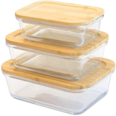 China Eco-friendly Bamboo Food Freshness Preservation Glass Bottle Wooden Lid Storage Box/Glass Container With Lid Bamboo Jars for sale