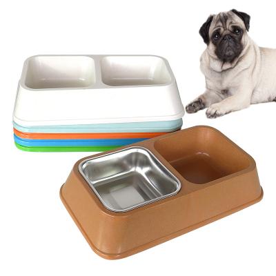 China Wholesale 520ml New Sustainable Fiber Material Eco-friendly Bamboo Pet Bowl Double Dog Food Water Bowls for sale