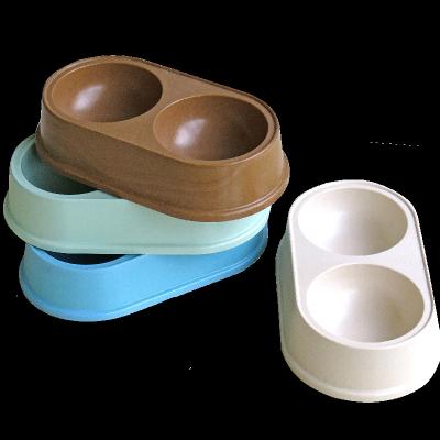 China New Arrival 430ml Sustainable Eco Friendly Bamboo Fiber Pet Bowl Easy To Clean Double Stainless Steel Dog Bowl for sale