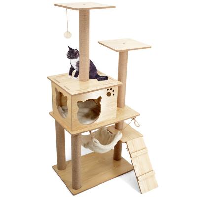 China Nordic Viable Detachable Cat Tree Tower Thickened Sisal Cat Tree Wood Scratching Post Style Solid Wood for sale