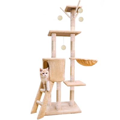 China Large Cat Tree House Luxury Hammock High Quality Viable Cat Tower Toy Sisal Rope Wooden Cat Tree Condo for sale