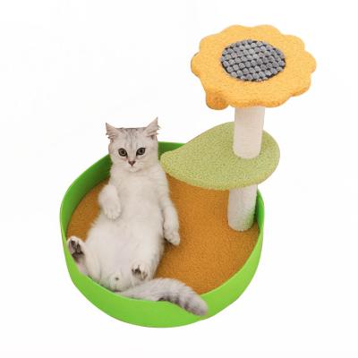 China Hot Sale Viable Single Indoor Cat Tree With Small Ball Sisal Rope Flower Cat Tree Furniture Scratching Post for sale