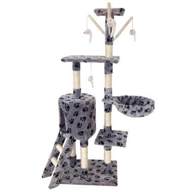 China Viable Household Cat Condo Tree Stable Durable Wooden Cat Climbing Frame Sisal Rope Cat Tree House Tower for sale