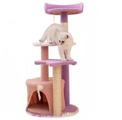 China Sustainable Multilevel Easy Assemble Cat Tree House Tower Cat Climbing Frame Sisal Purple Rope Cat Tree Condo for sale