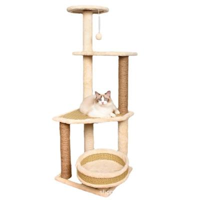 China 2022 Sustainable Cat Tree Furniture Rattan Custom Climbing Frame Cat Lined Post Cat Tree House Tower for sale