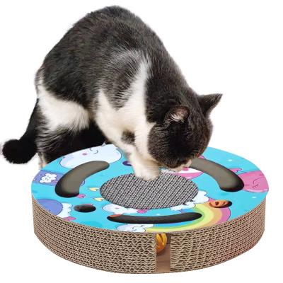 China Custom Logo Interactive Cardboard Cat Scratcher Stocked With Ball Cat Exercise Waterwheel Cat Scratch Board for sale