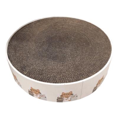 China Custom Interactive Board Stocked Logo Corrugated Paper Round Cat Scratcher Cat Toys Scratcher Cat Scratch for sale