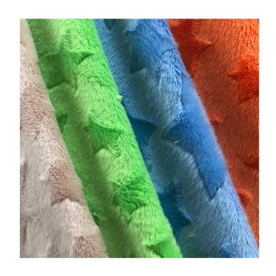 China Fashion Design 100% Polyester Star Brush Embossed Minky Flame Retardant Velboa Plush Fabric For Baby for sale