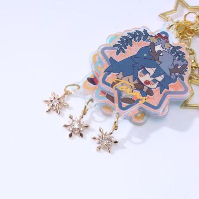 China Custom Japan Anime Anime Star Pendant Ring Game Creative Gradient Printed Bilateral Printed Acrylic Key Chain With Glitter Hologram for sale