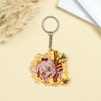 China Custom Cute Anime Maker Design Rainbow Glitter Epoxy Yellow Blue Pink Panel Clear Charming Acrylic Keychains for sale