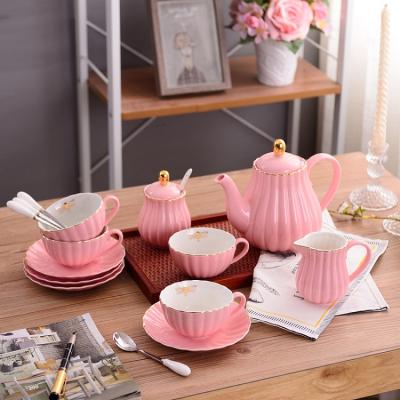 China Viable Wholesale Pumpkin Ceramic Coffee Cup Set Porcelain Rose Tea Cups And Saucers for sale