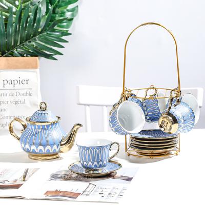 China Viable Nordic Gold Rim Porcelain Tea Sets of 6 with Ceramic Teapot and Teapot Cup Set for sale