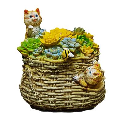 China Vintage New Design Solar Lamp Resin Nursery Decoration Gift Garden Ornaments Furnishings Show Frog Basket Statues Figurine for sale