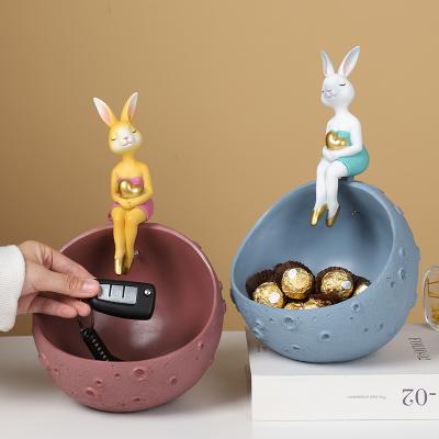 China Creative Vintage Stock Resin Gift Ornaments Furnishings With Lamp Moon Rabbit Desk Decor Display Porch Storage for sale